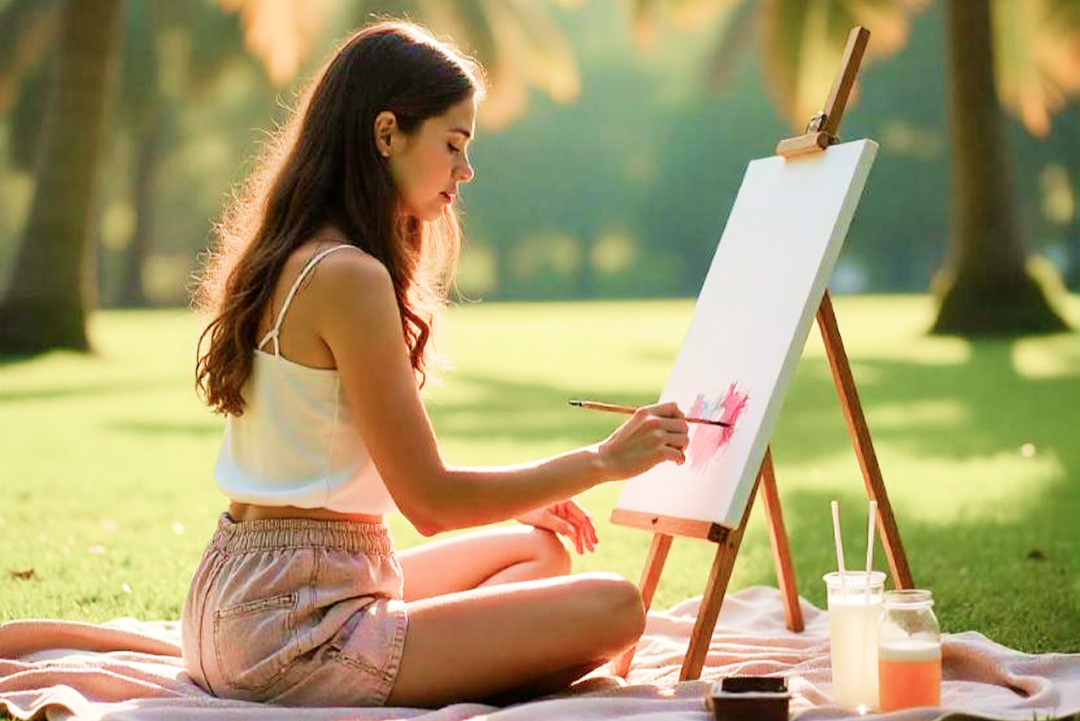 Woman painting on an easel in a park - Paint by numbers - MyArt