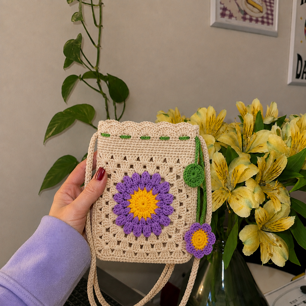 Beige-purple Sunflower Tote Bag