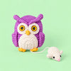 Twilight Owl and Mouse: a violet owl alongside a tiny cream mouse