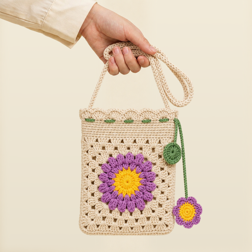 Beige-purple Sunflower Tote Bag