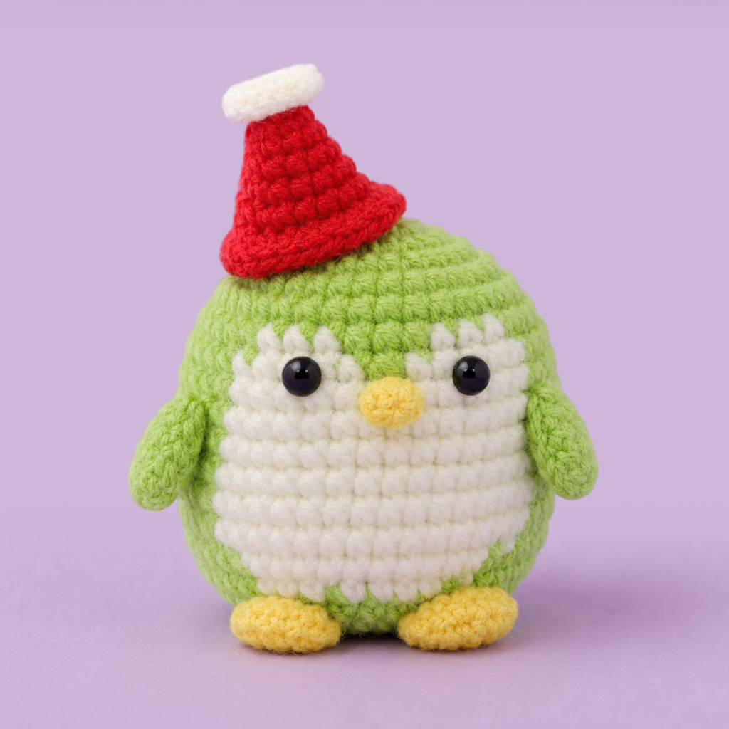 Green Penguin with Santa Hat