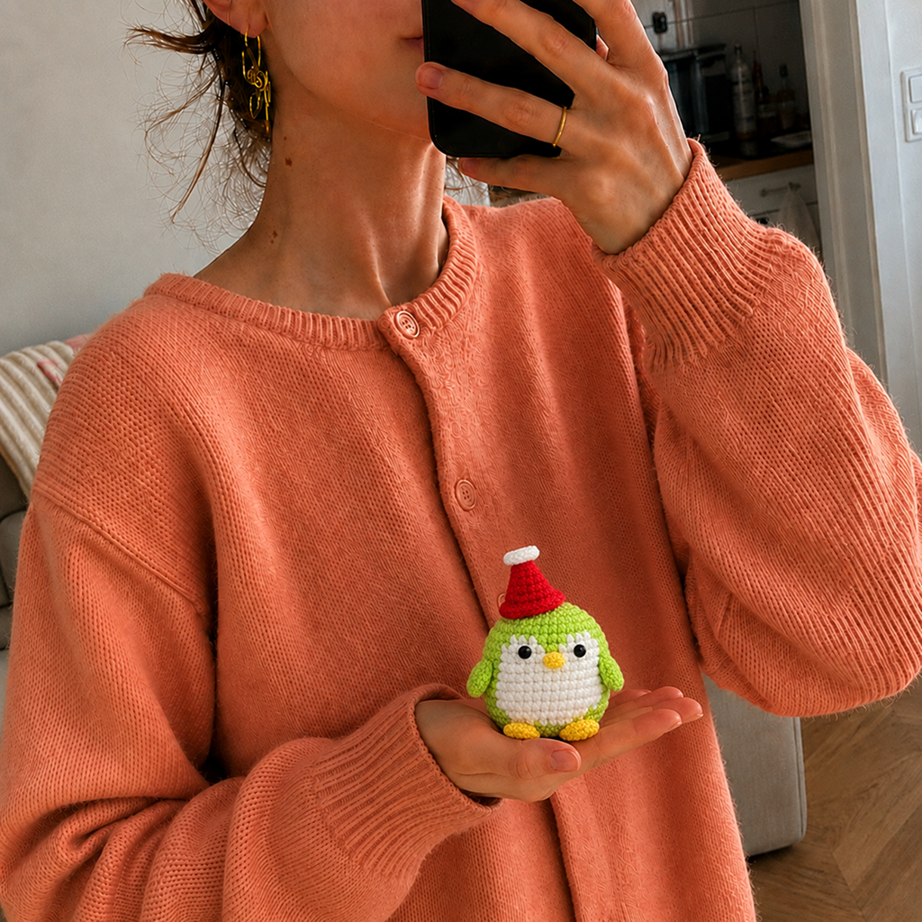 Green Penguin with Santa Hat