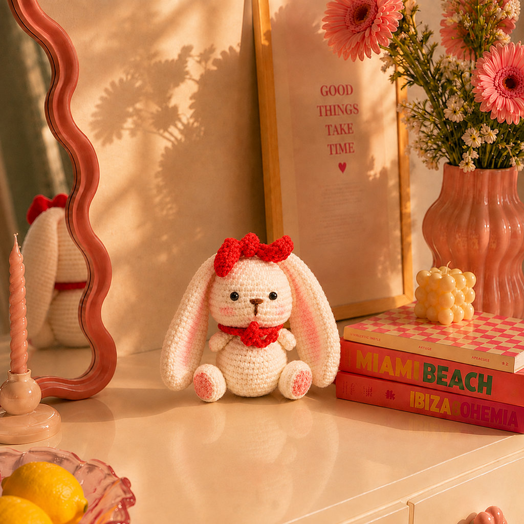 White Bunny with Red Bow