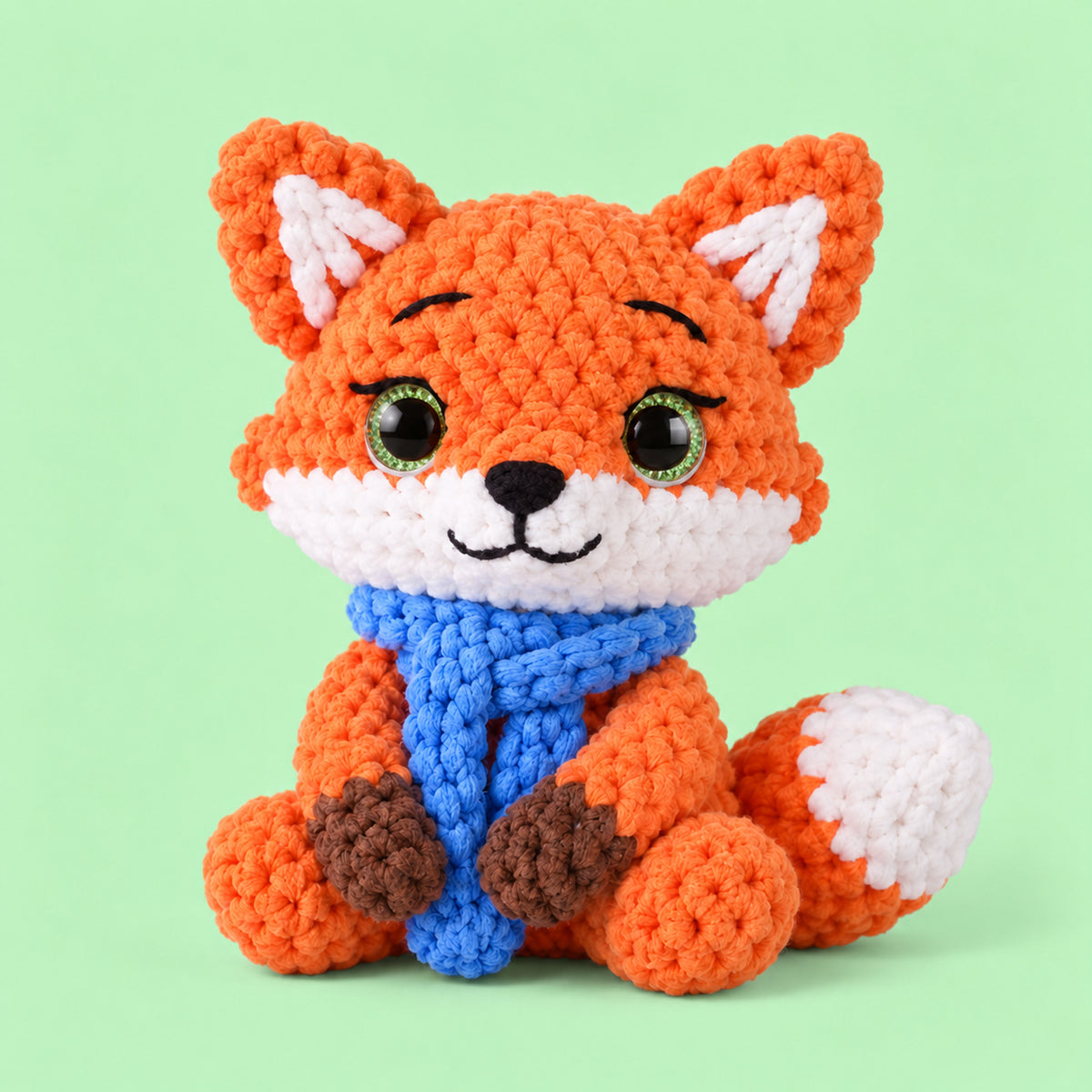 Autumn Scarf Fox: an orange fox wrapped in a bright blue scarf