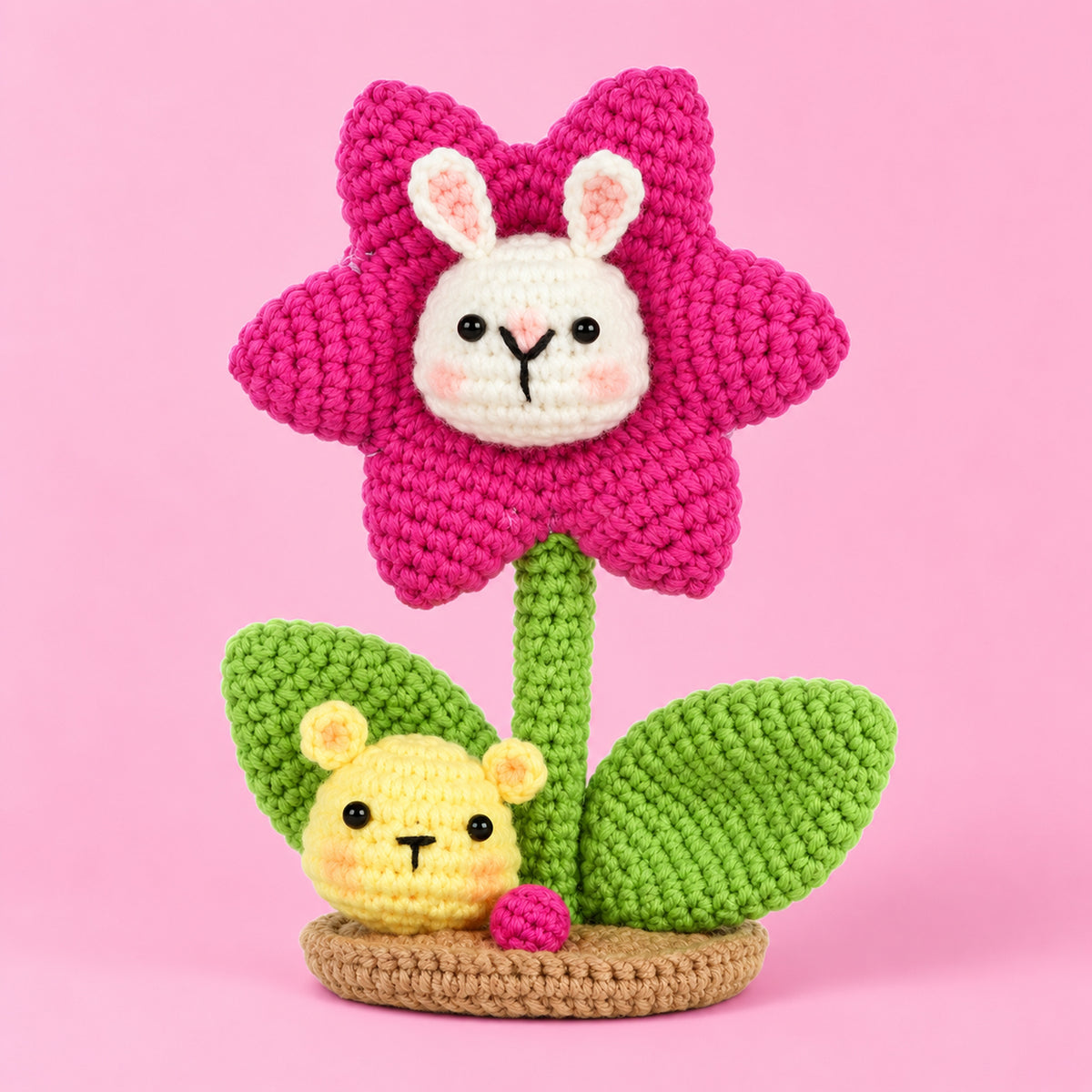 Bunny Bloom: a pink bunny-faced flower with a tiny bear detail