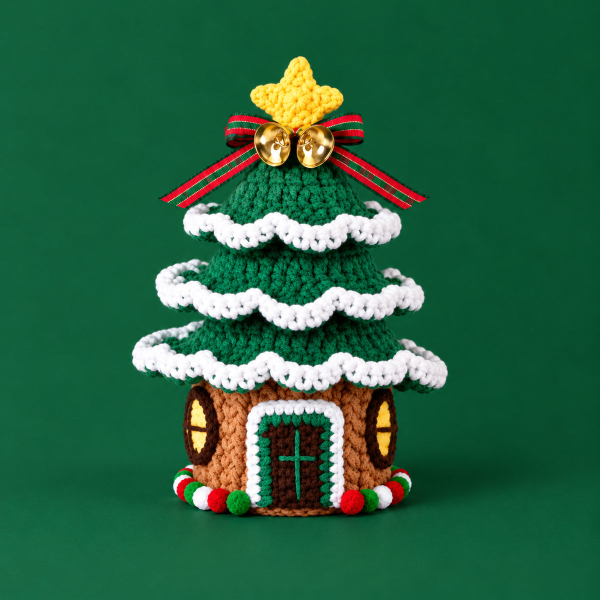 Christmas Tree Cottage: a decorated tree with a small cottage at its base