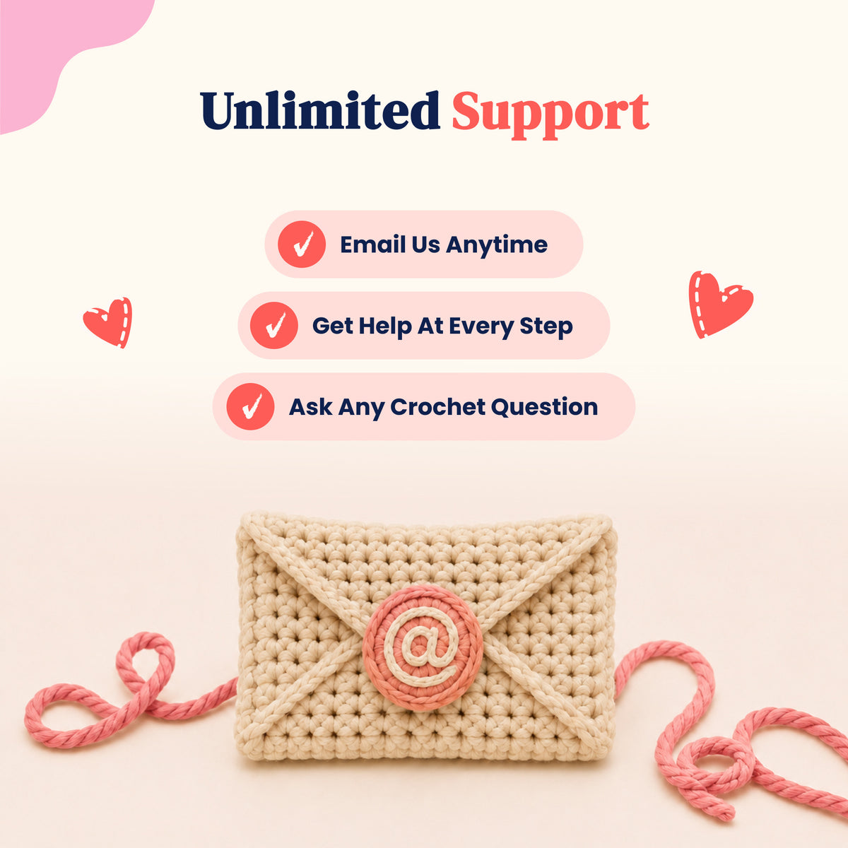 MyArt crochet kit support options and illustrated envelope
