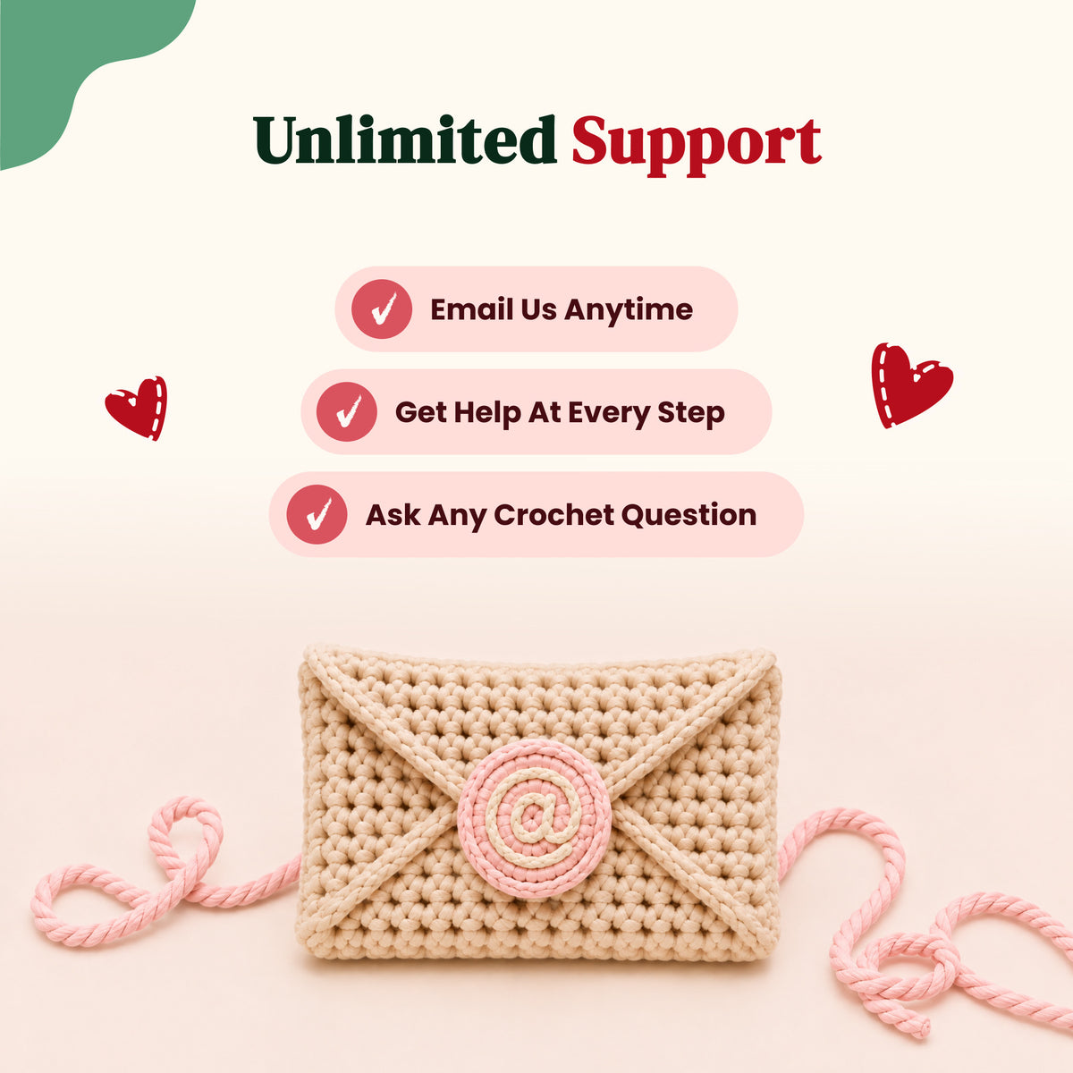 MyArt crochet kit support options and illustrated envelope