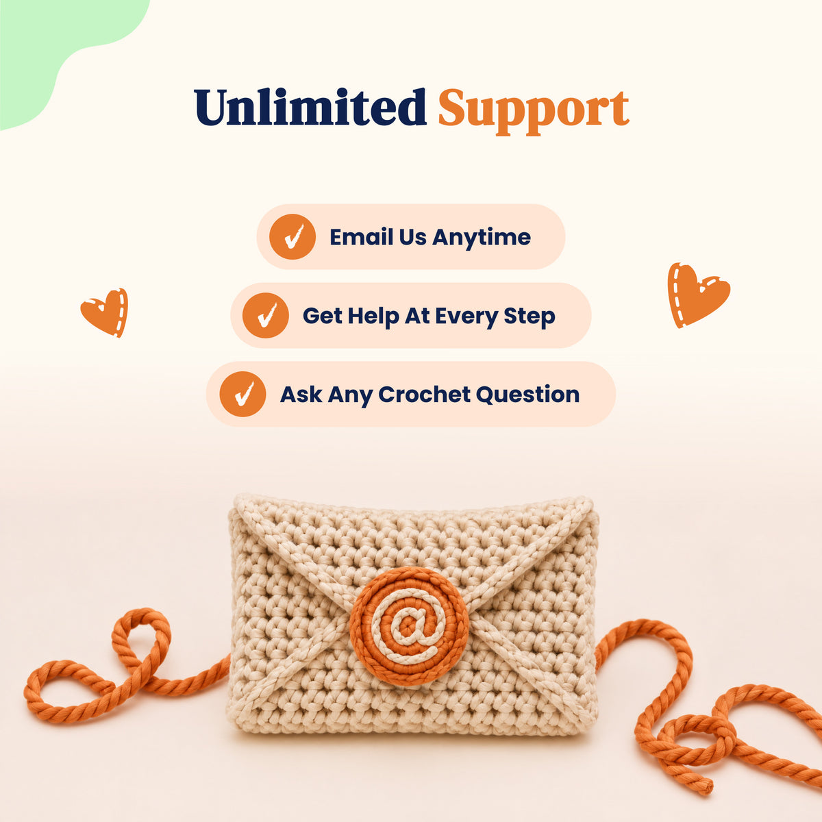 MyArt crochet kit support options and illustrated envelope