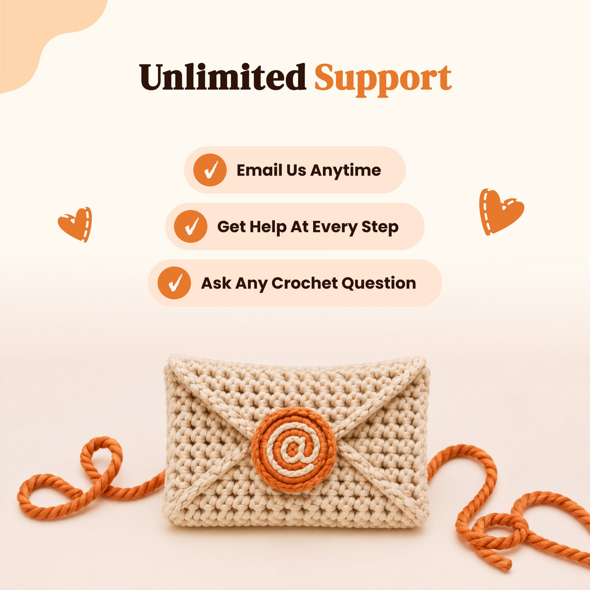 MyArt crochet kit support options and illustrated envelope