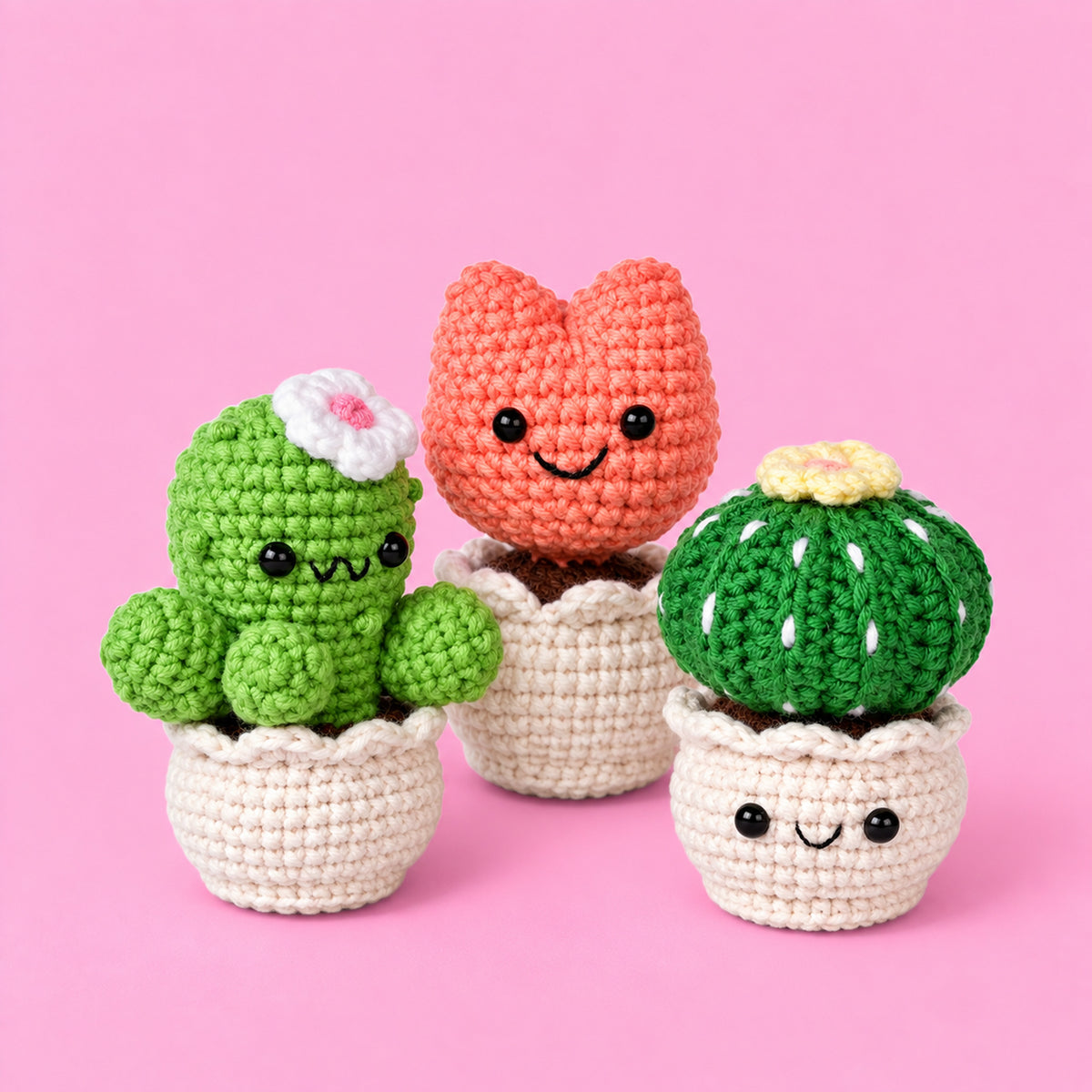 Happy Windowsill Trio: smiling plants in small white pots