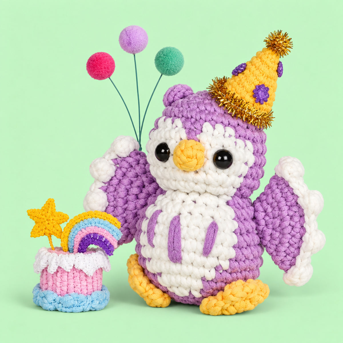 Lilac Birthday Owl: a lilac birthday owl with a cake and balloon details