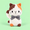 Patchwork Bow Cat: a calico cat with orange and brown patches and a checked bow