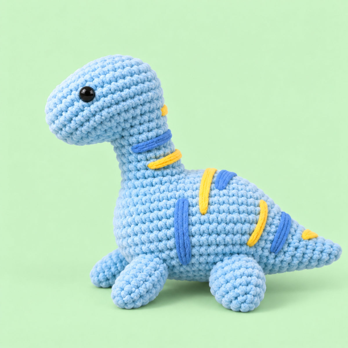 Sky Blue Longneck: a blue long-neck dinosaur with yellow stripes