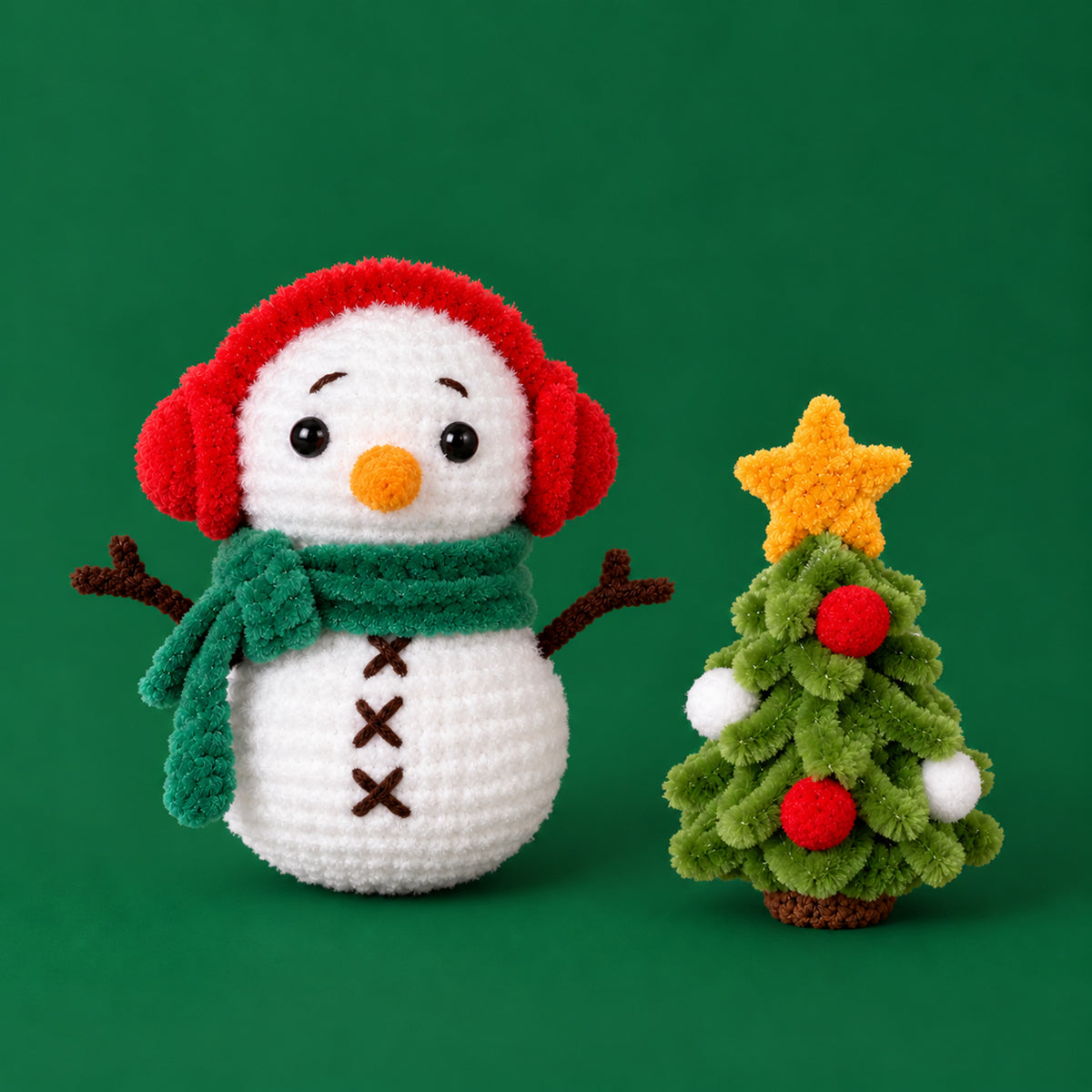Snow Day Companions: a snowman in a green scarf beside a decorated tree