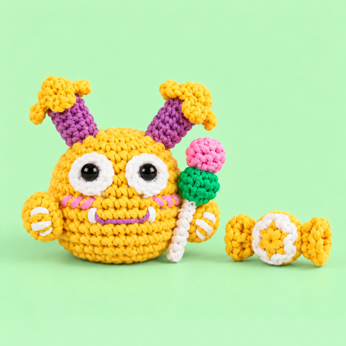 Sunny Pop Monster: a sunny yellow monster with colourful flower details