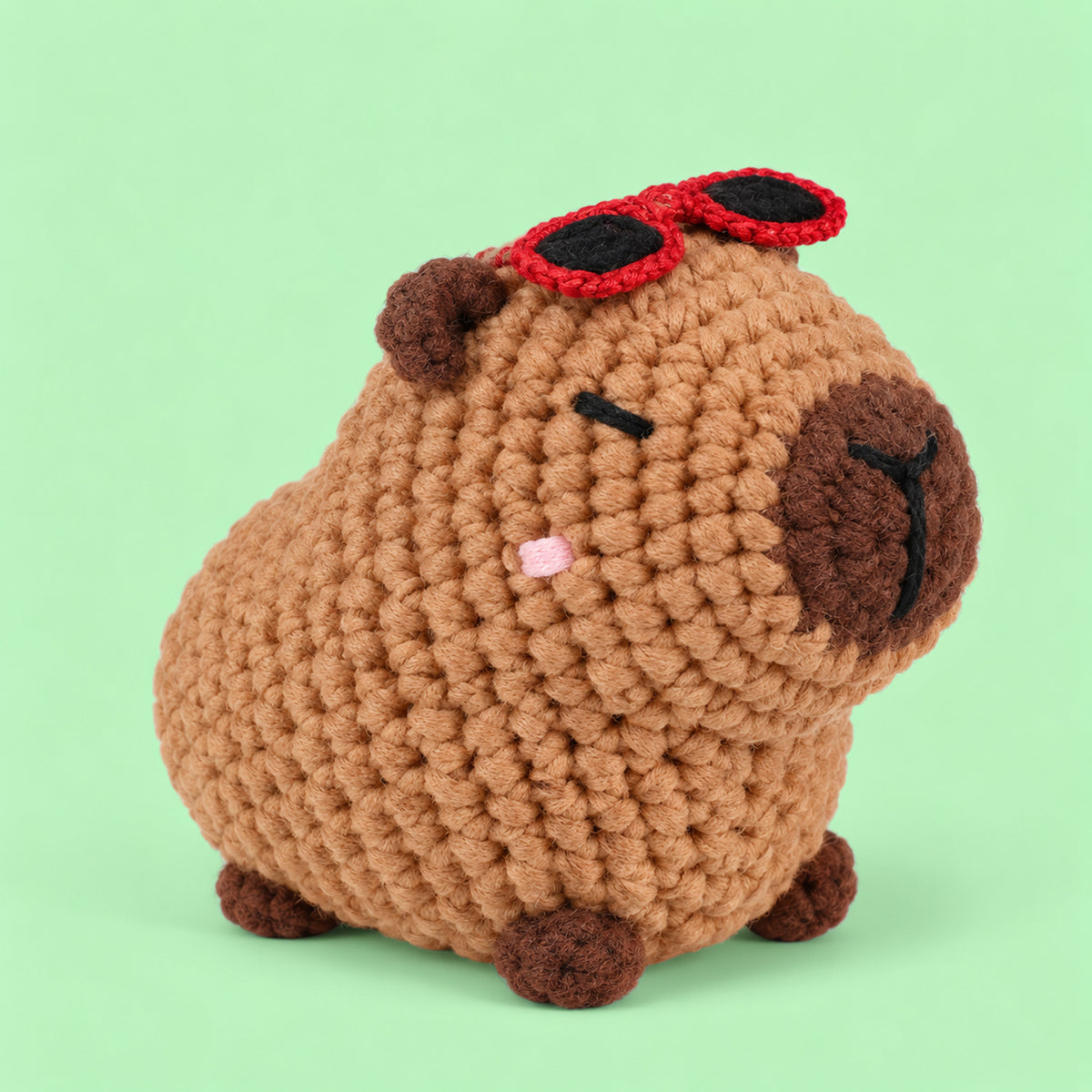 Sunset Capybara: a brown capybara wearing little red sunglasses